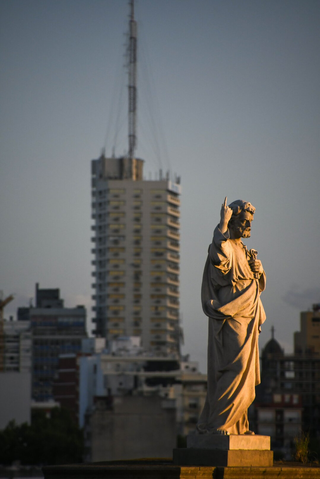 Historic plaza in Montevideo with colonial architecture at golden hour